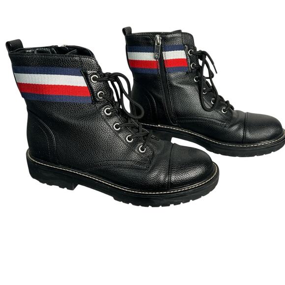 Black Ankle Boots with Striped Detail - Picture 1 of 7